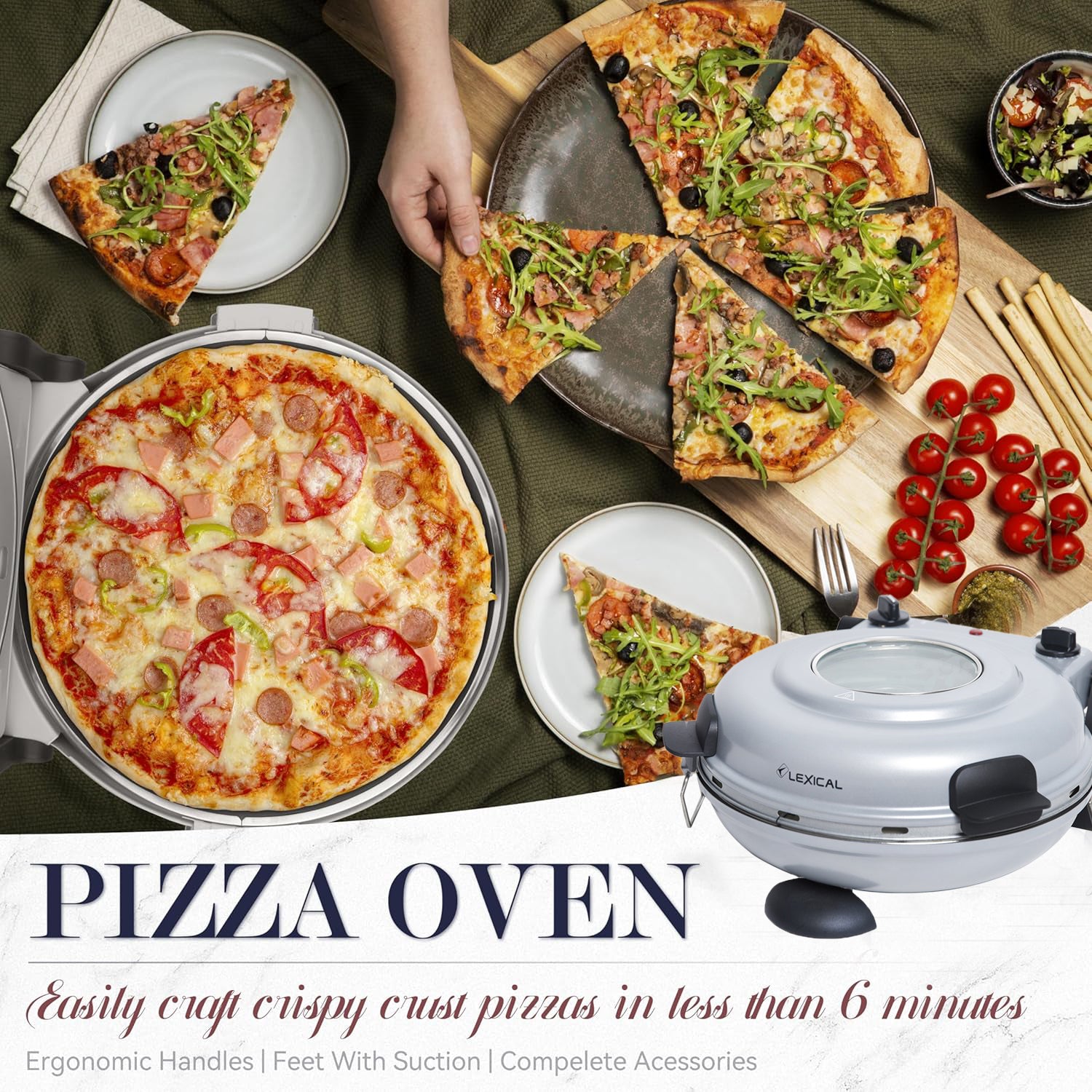 Lexical 1000W Pizza & Bread Maker with Timer & Removable 32cm Pan With Overheating Protection