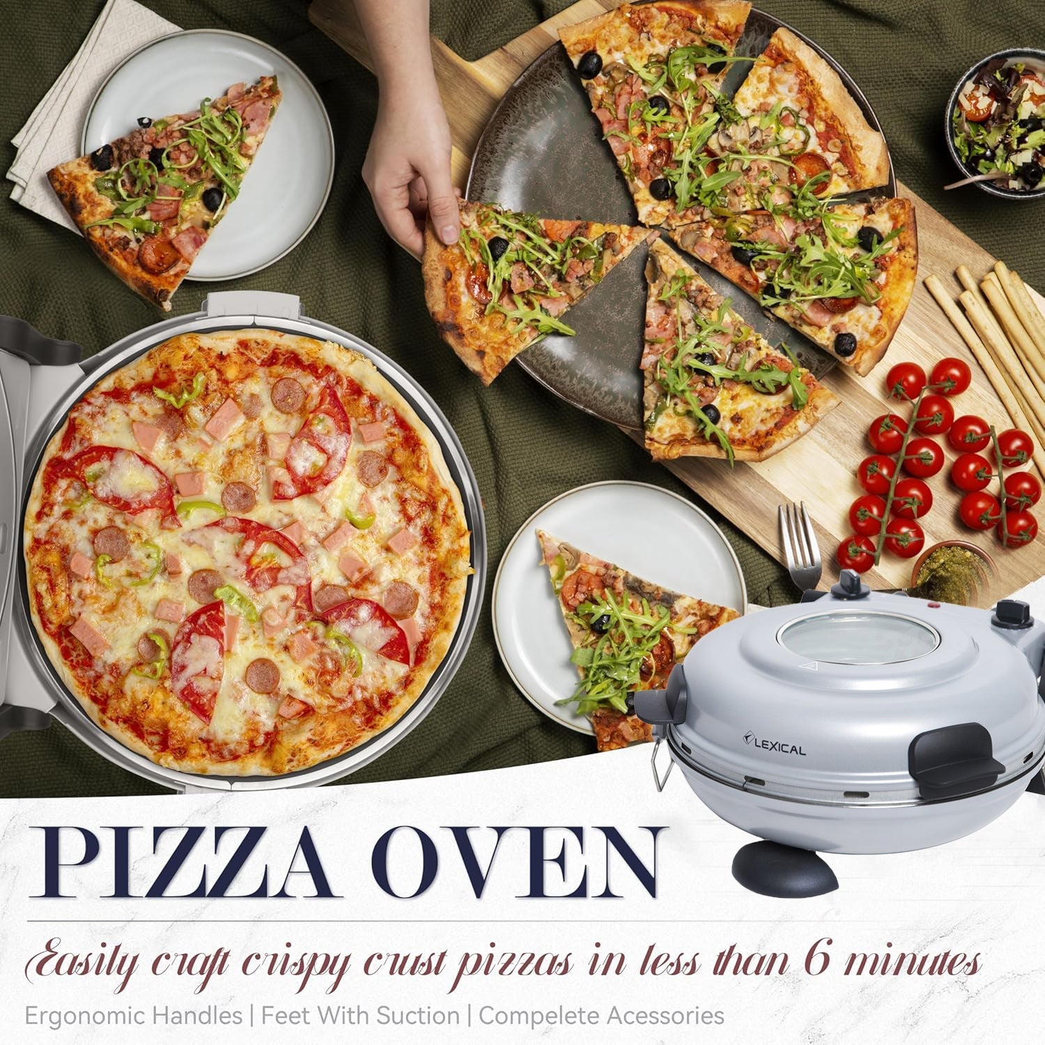 Lexical 1000W Pizza & Bread Maker with Timer & Removable 32cm Pan With Overheating Protection