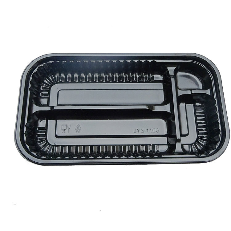 4-Compartment Plastic Disposable Food Container with Lid - 23 x 13 x 5.5 cm