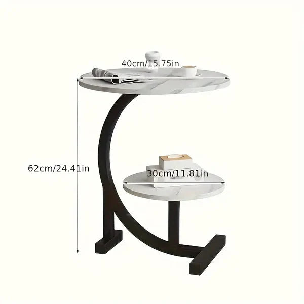 Modern Round 2-Tier C-Shaped Side Table for Living Room & Bedroom