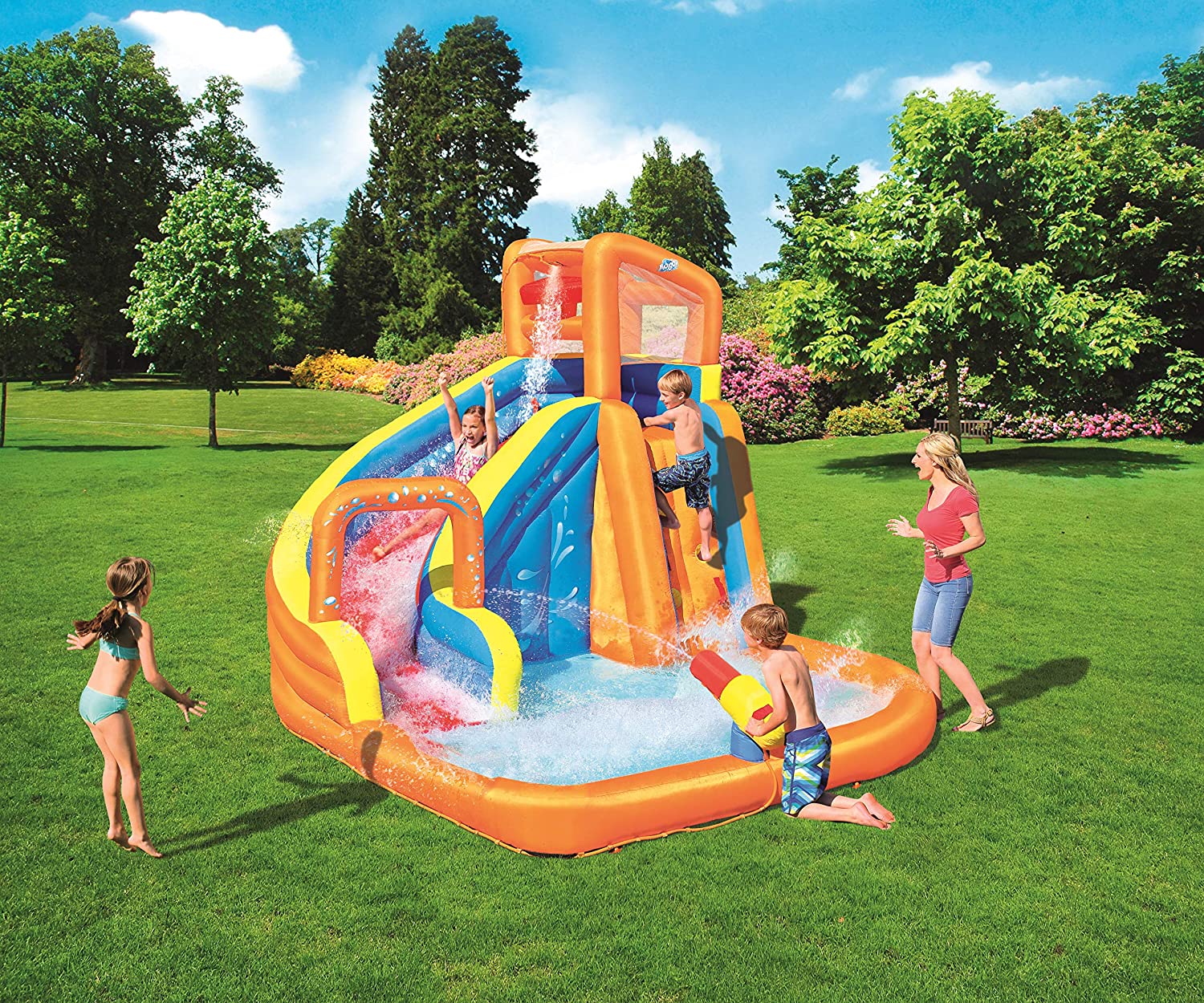 Bestway H2OGO! Mega Inflatable Jumping Water Castle with 5-in-1 with Blower, Water Slide, Climbing Walls, and Water Guns