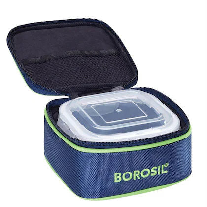 Borosil Klip-N-Store 520ml Borosilicate Glass Lunch Box with Leak-Proof Square Container and Washable Carry Bag – Microwave and Stain Proof Office & College Tiffin