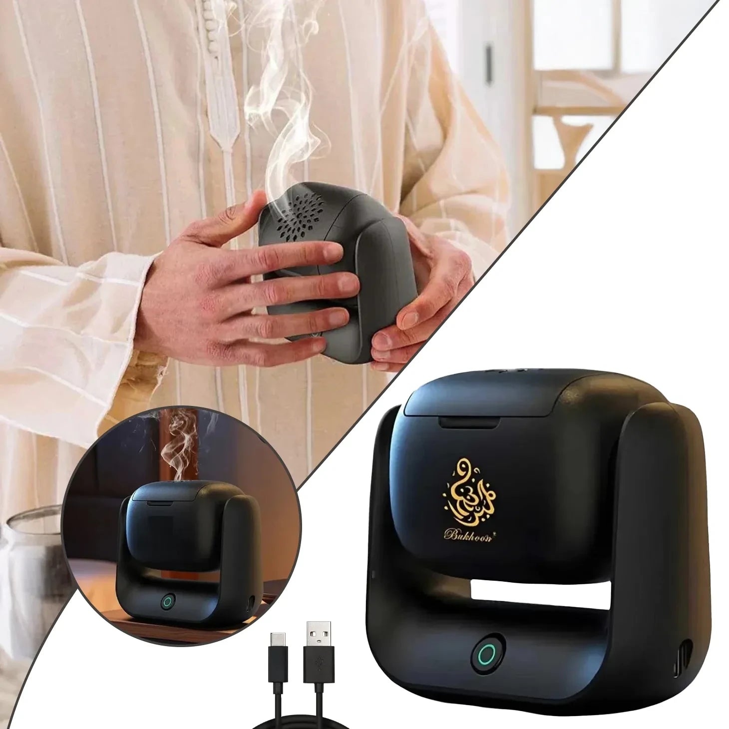 Portable Electronic Rechargeable Rotational Bukhoor Incense Burner