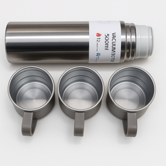 500ml Stainless Steel Double Wall Vacuum Flask with 3 Cup Lids – 12 Hours Hot & Cold Insulated Bottle for Outdoor, Office & Travel Use
