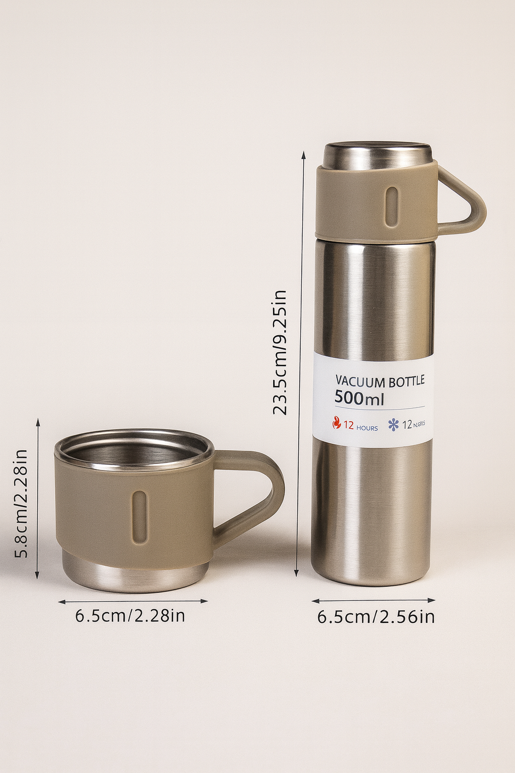 500ml Stainless Steel Double Wall Vacuum Flask with 3 Cup Lids – 12 Hours Hot & Cold Insulated Bottle for Outdoor, Office & Travel Use