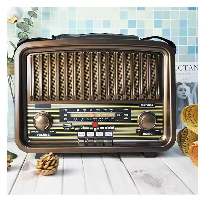 Vintage Multi-Function Rechargeable Solar Bluetooth Speaker with Radio, 2.4G Audio & Card Slot with Remote