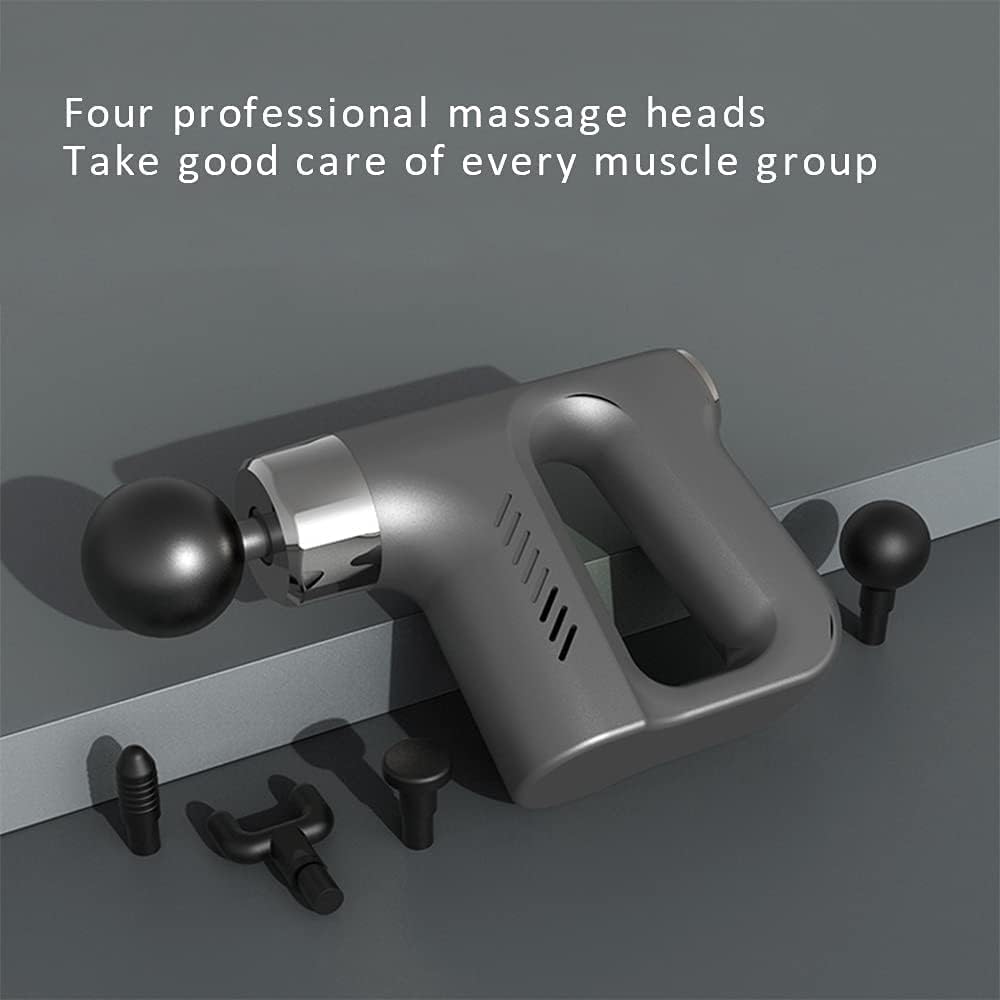 Deep Tissue Multifunctional Fascial Massage Gun with 5-Speed Adjustment, Noise Reduction & 4 Interchangeable Heads for Muscle Recovery & Pain Relief