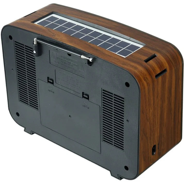 Vintage Multi-Function Rechargeable Solar Bluetooth Speaker with Radio, 2.4G Audio & Card Slot with Remote