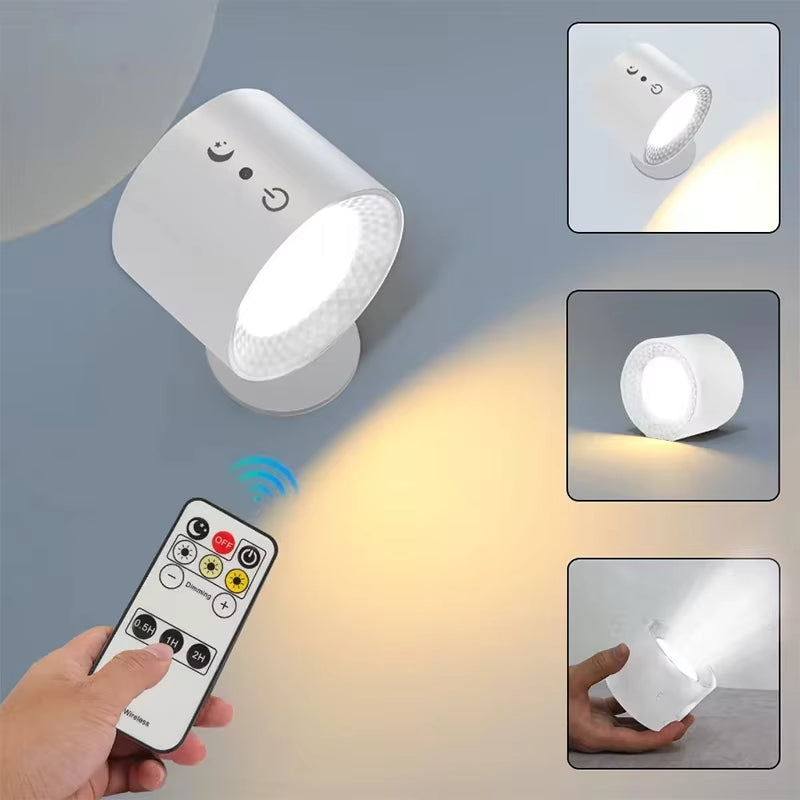 Elegant 360° Rechargeable Magnetic Wall Lamp with Remote Control, Touch Switch, 3 Brightness Levels & 3 Color Temperatures - Adjustable Rotation Night Light for Bedroom, Study & Living Room