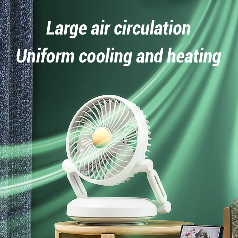 Foldable Rechargeable Desk Fan with Night Light & 3-Speed Powerful Airflow – Wall Mountable & Compact Travel Cooling Solution