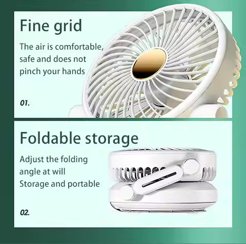 Foldable Rechargeable Desk Fan with Night Light & 3-Speed Powerful Airflow – Wall Mountable & Compact Travel Cooling Solution