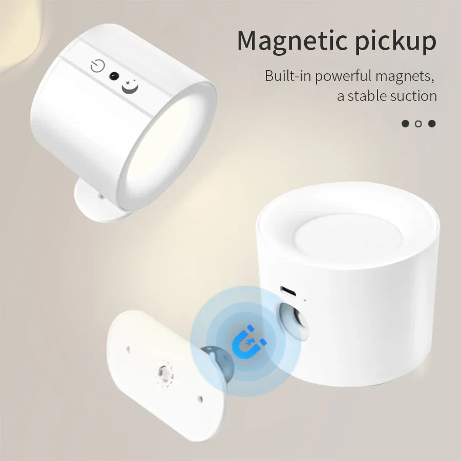 Elegant 360° Rechargeable Magnetic Wall Lamp with Remote Control, Touch Switch, 3 Brightness Levels & 3 Color Temperatures - Adjustable Rotation Night Light for Bedroom, Study & Living Room
