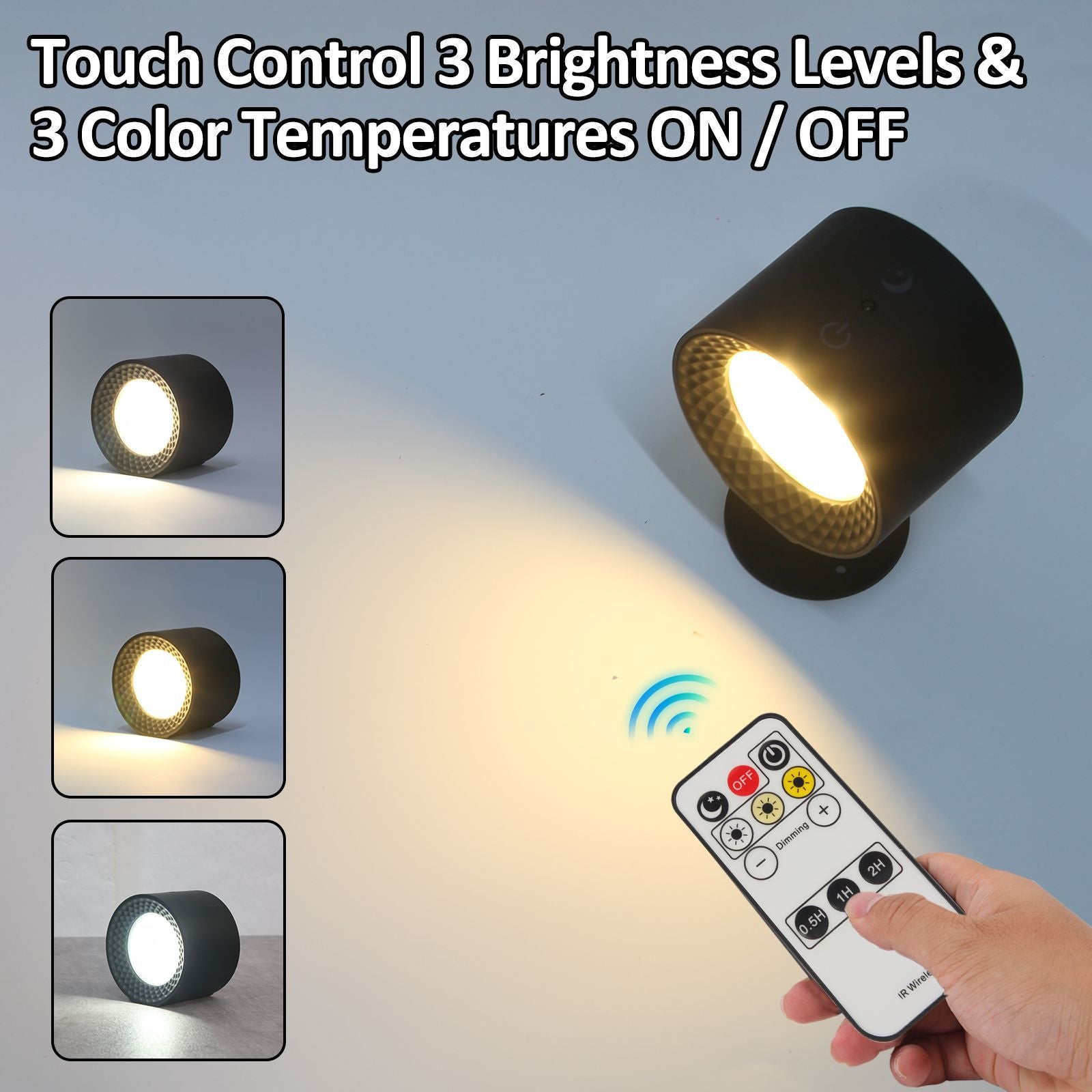 Elegant 360° Rechargeable Magnetic Wall Lamp with Remote Control, Touch Switch, 3 Brightness Levels & 3 Color Temperatures - Adjustable Rotation Night Light for Bedroom, Study & Living Room