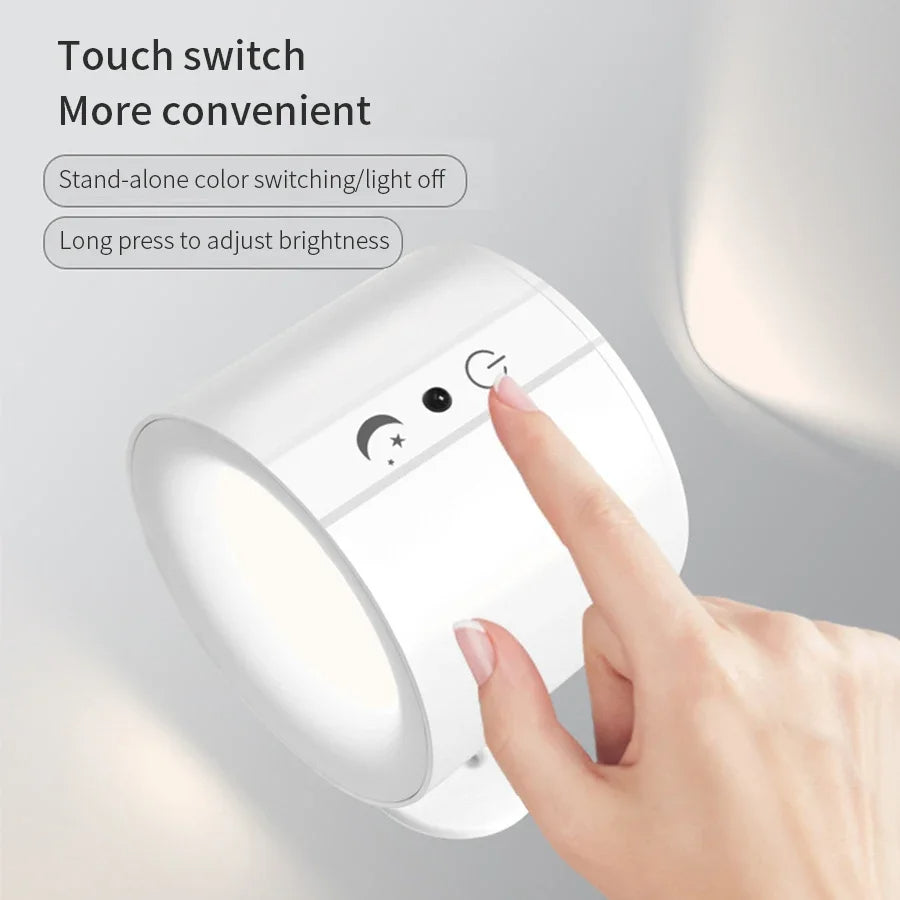 Elegant 360° Rechargeable Magnetic Wall Lamp with Remote Control, Touch Switch, 3 Brightness Levels & 3 Color Temperatures - Adjustable Rotation Night Light for Bedroom, Study & Living Room