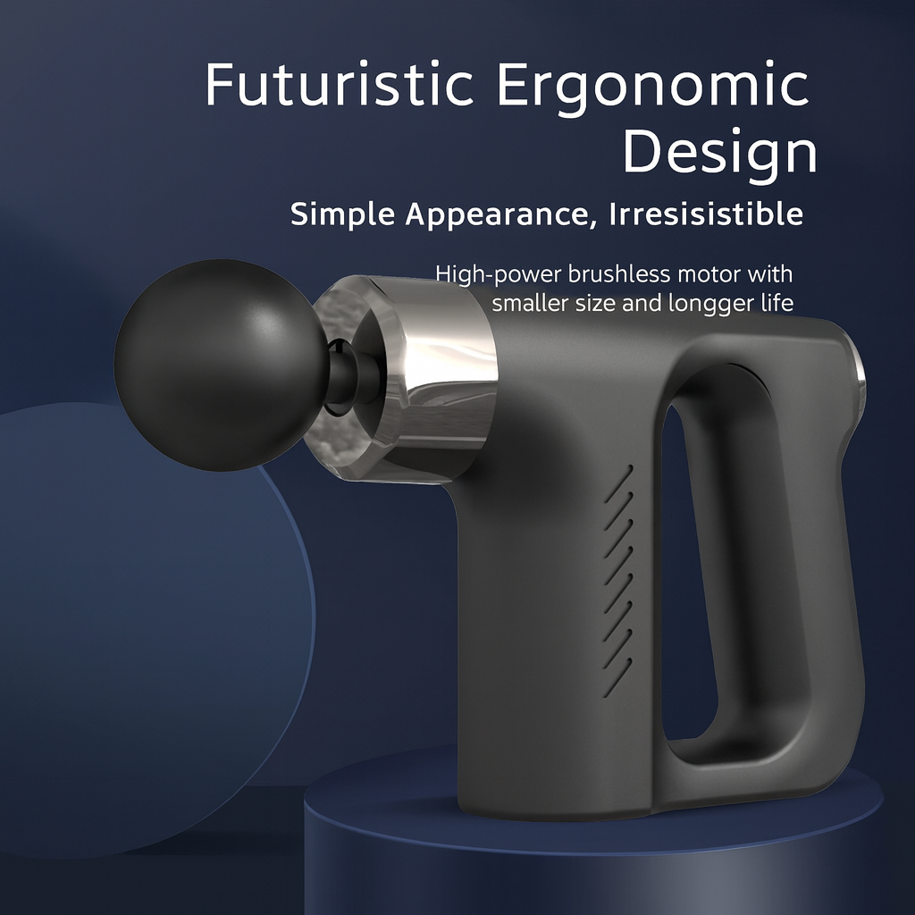 Deep Tissue Multifunctional Fascial Massage Gun with 5-Speed Adjustment, Noise Reduction & 4 Interchangeable Heads for Muscle Recovery & Pain Relief