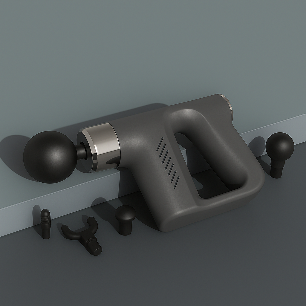 Deep Tissue Multifunctional Fascial Massage Gun with 5-Speed Adjustment, Noise Reduction & 4 Interchangeable Heads for Muscle Recovery & Pain Relief