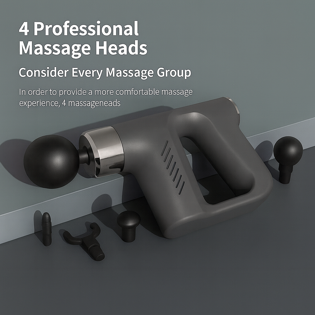 Deep Tissue Multifunctional Fascial Massage Gun with 5-Speed Adjustment, Noise Reduction & 4 Interchangeable Heads for Muscle Recovery & Pain Relief