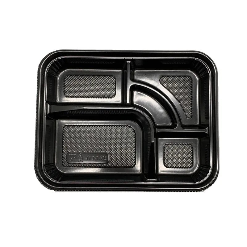 5-Compartment Disposable Plastic Food Container with Lid - 26.5 x 20.5 x 5 cm