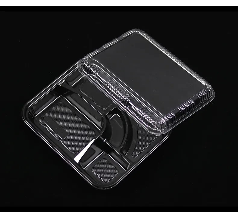 5-Compartment Disposable Plastic Food Container with Lid - 26.5 x 20.5 x 5 cm