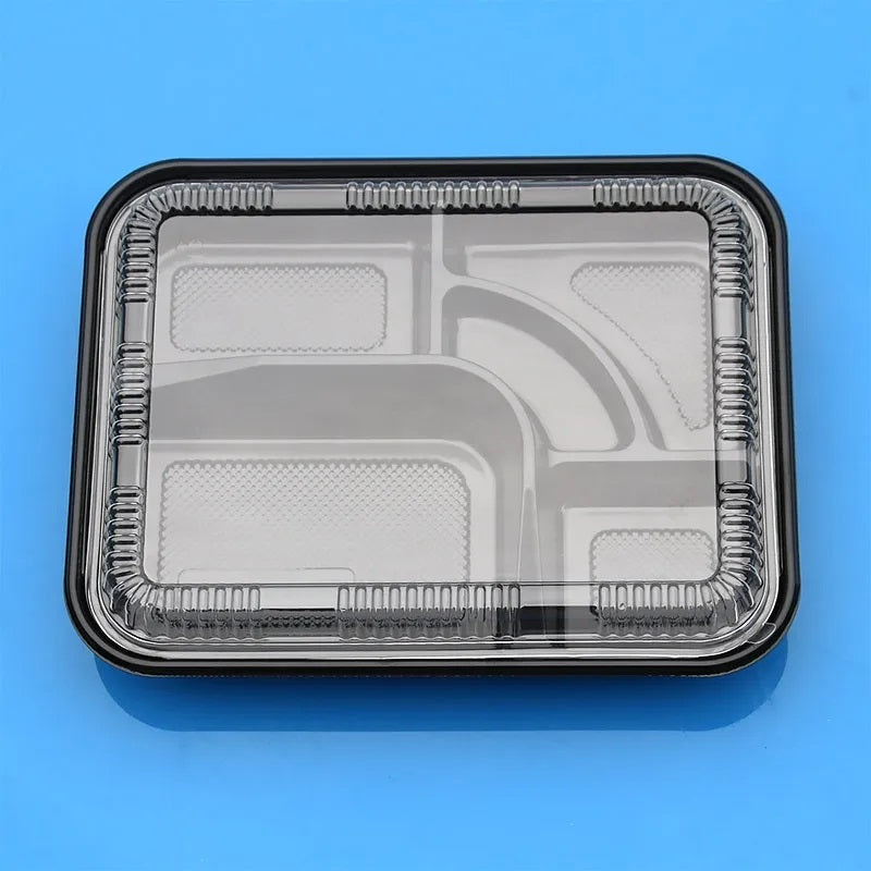5-Compartment Disposable Plastic Food Container with Lid - 26.5 x 20.5 x 5 cm