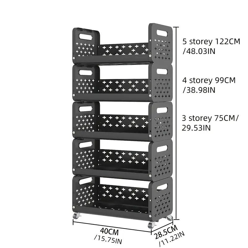 Multi Layer Movable Multipurpose Storage Rack with Wheels for Fruits, Vegetables, Snacks, Makeup, and Bathroom Essentials