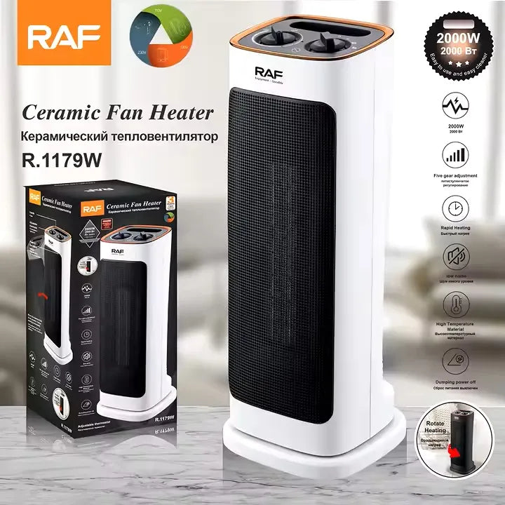 RAF Rapid Heating Ceramic Fan Heater 2000W - Low Noise & 5 Gear Adjustable