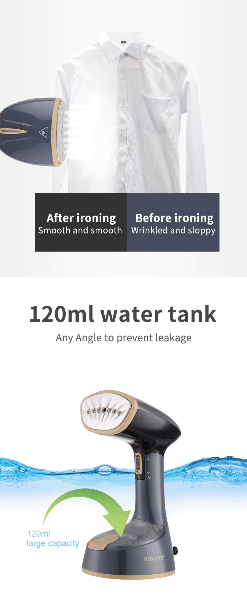 Sokany Handheld Foldable Garment Steamer 1470W – Fast Heating Clothes Steamer for Home & Travel - 120ml Capacity