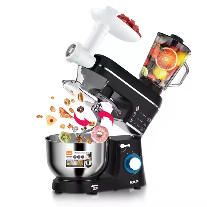 RAF 5-in-1 Multifunctional Stand Mixer with Meat Grinder, Blender and Dough Kneader - 1400W & 10 Litres