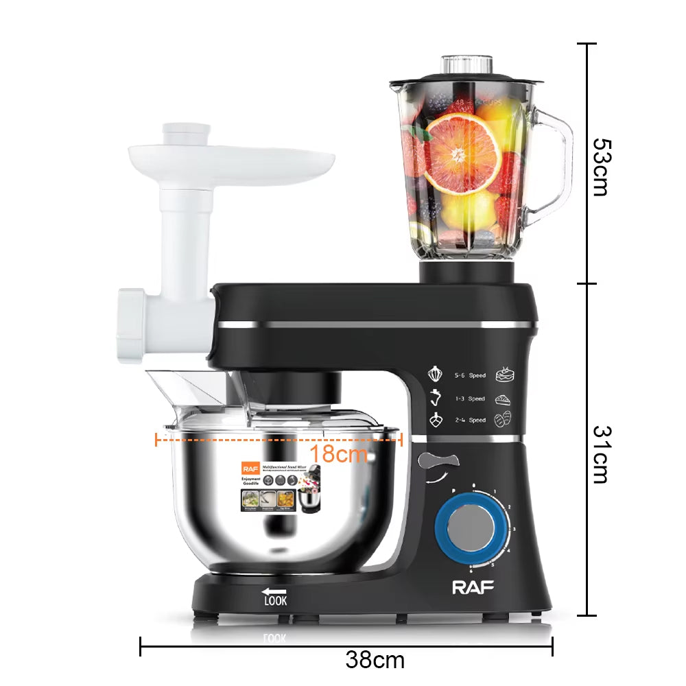 RAF 5-in-1 Multifunctional Stand Mixer with Meat Grinder, Blender and Dough Kneader - 1400W & 10 Litres