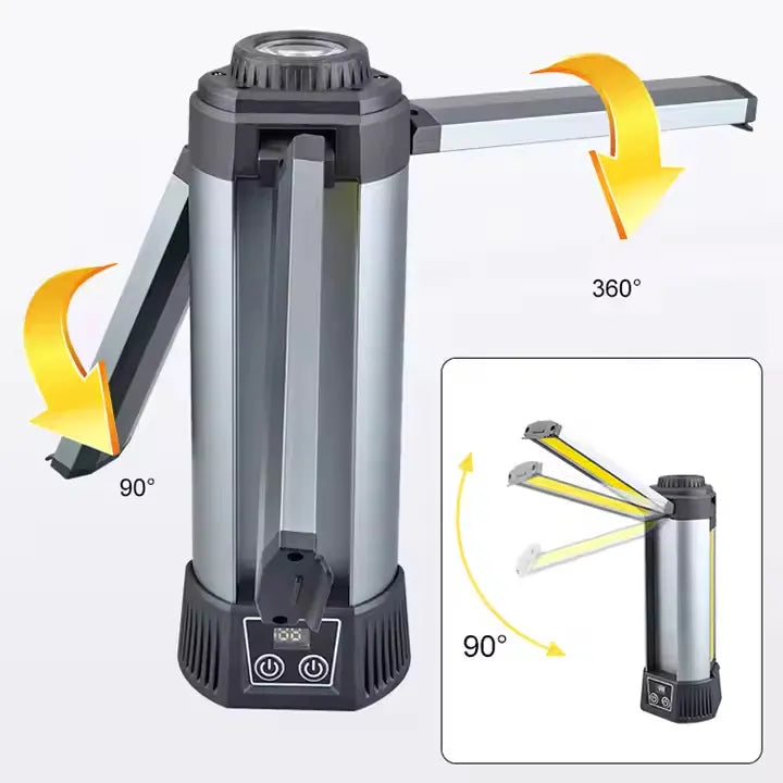 2 Leafe Super Bright Cordless LED Camping Work Light with Adjustable Height and Power Bank Functionality - 1500 Lumens & 4000 mAh Battery