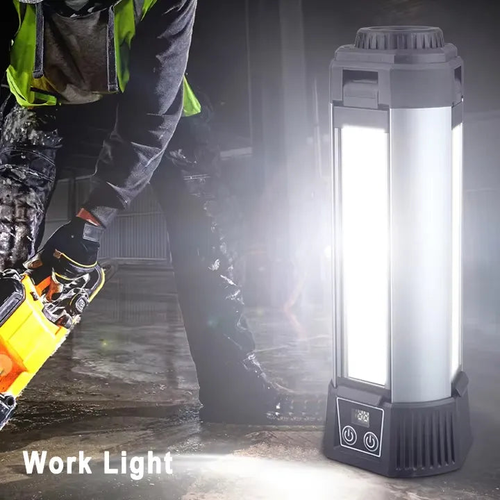 2 Leafe Super Bright Cordless LED Camping Work Light with Adjustable Height and Power Bank Functionality - 1500 Lumens & 4000 mAh Battery
