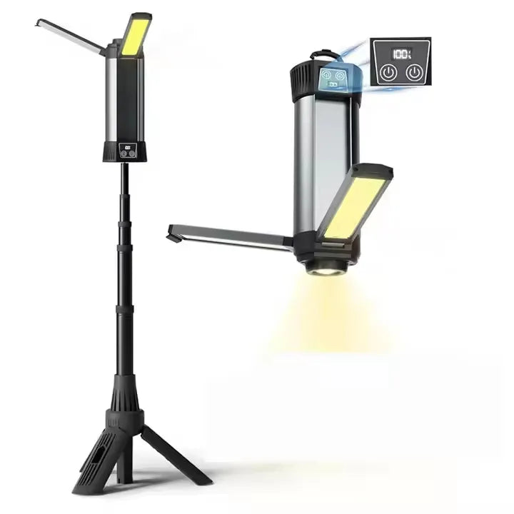 2 Leafe Super Bright Cordless LED Camping Work Light with Adjustable Height and Power Bank Functionality - 1500 Lumens & 4000 mAh Battery
