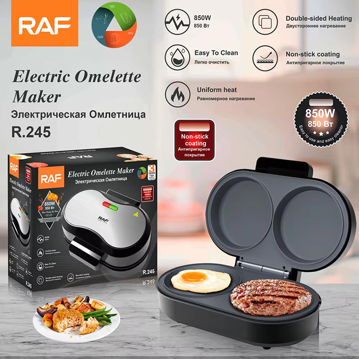 RAF 850W Double-Sided Electric Omelette Maker with Non-Stick Coating & Uniform Heat