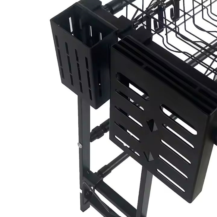 Adjustable Over-the-Sink Expandable Dish Drying Rack with Hooks & Cutlery Holder (62cm to 103cm)