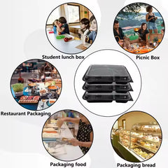5-Compartment Disposable Plastic Food Container with Lid - 26.5 x 20.5 x 5 cm