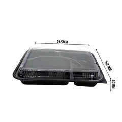 5-Compartment Disposable Plastic Food Container with Lid - 26.5 x 20.5 x 5 cm
