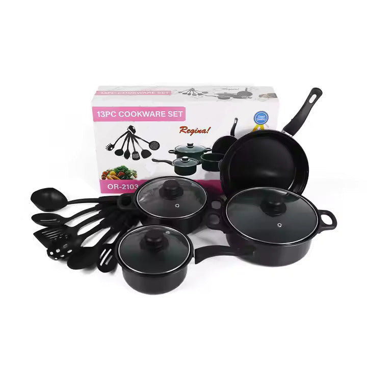 13-Piece Non-Stick Metal Cookware Set with Tempered Glass Lids, Comfort-Grip Handles & Eco-Friendly Coating – Sizes from 14 cm to 22 cm