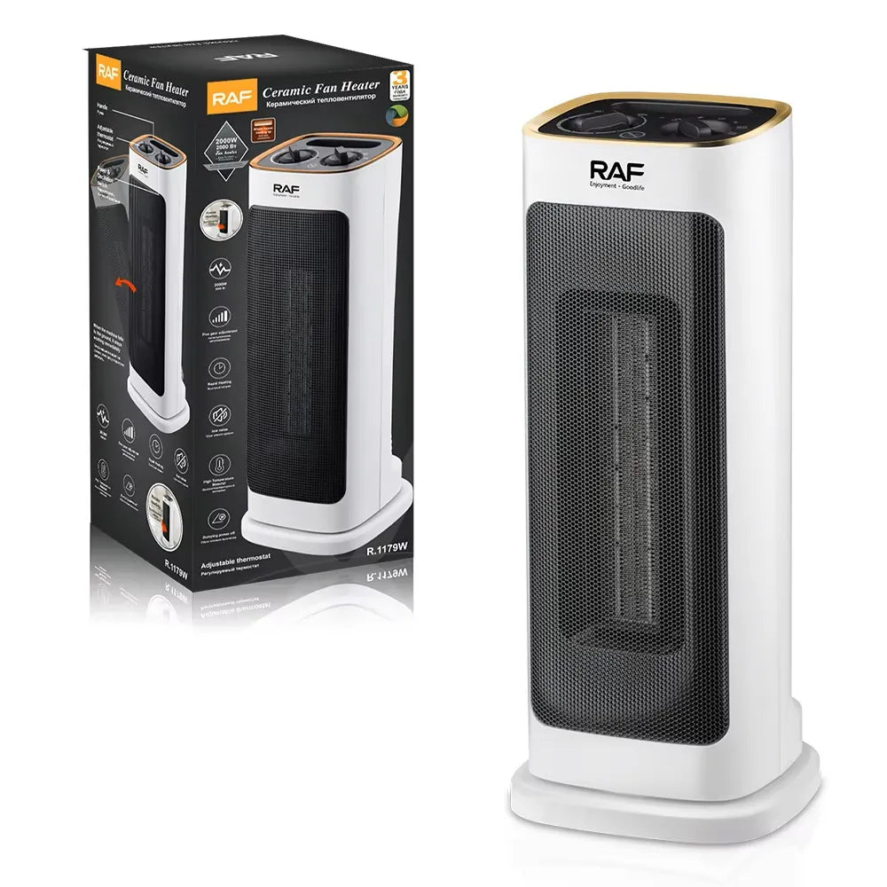 RAF Rapid Heating Ceramic Fan Heater 2000W - Low Noise & 5 Gear Adjustable