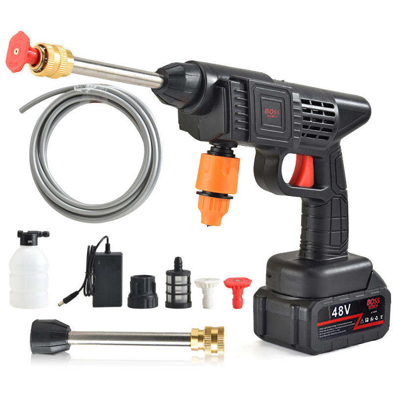 BOSS 48V Cordless High-Pressure Car Washing Gun with Dual Lithium-Ion Batteries, Foam Pot, Multi Nozzle Kit, and Portable Carry Case - Charger Included