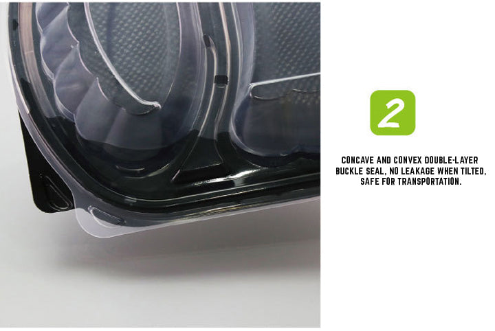 3-Compartment Disposable Plastic Food Container Box - 1000ml - 23.5 x 21 x 5.5 cm