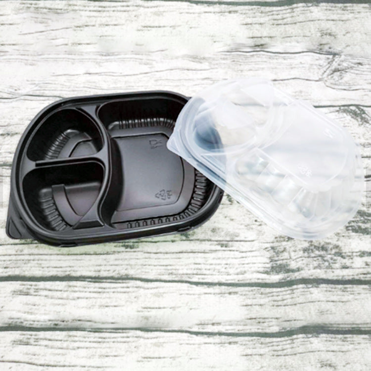 3-Compartment Disposable Plastic Food Container Box - 1000ml - 23.5 x 21 x 5.5 cm