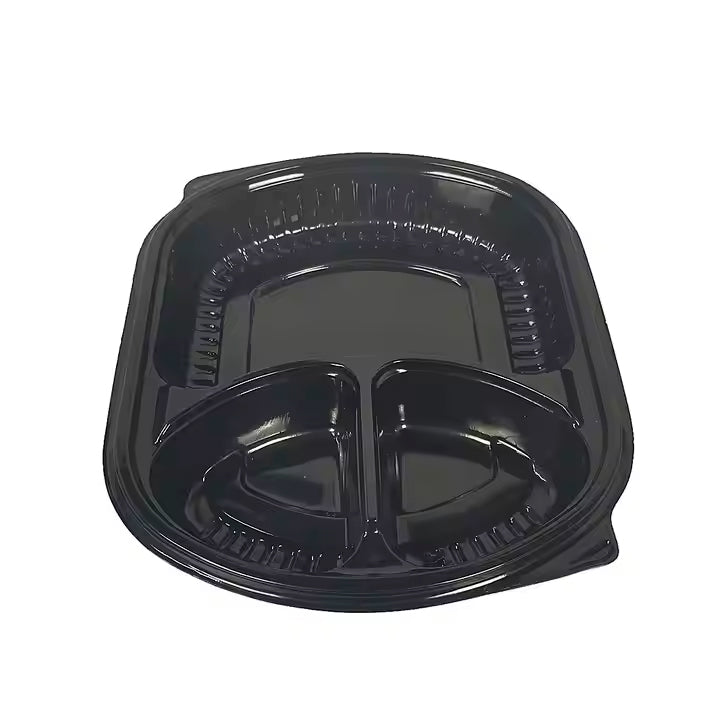 3-Compartment Disposable Plastic Food Container Box - 1000ml - 23.5 x 21 x 5.5 cm