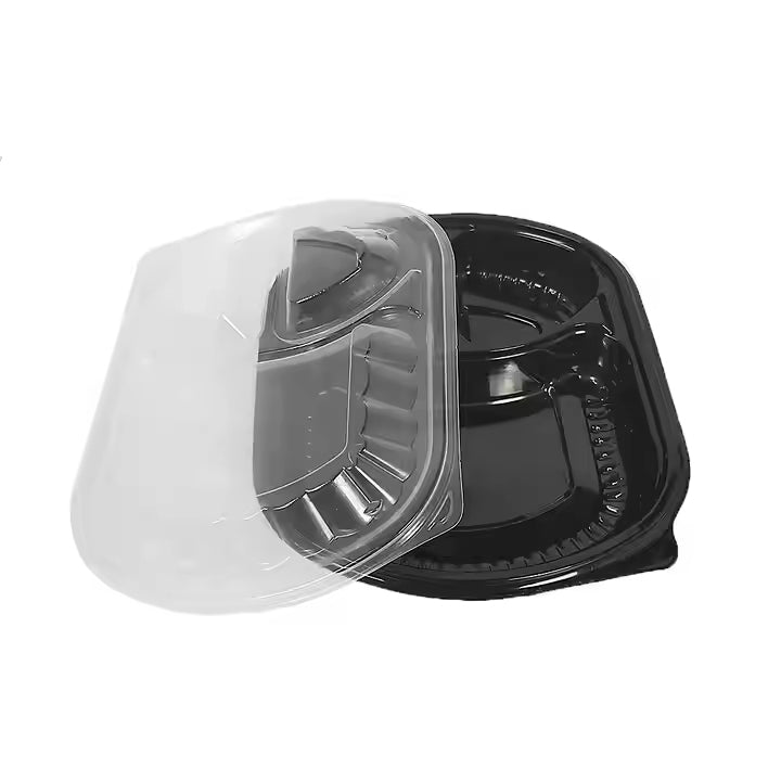 3-Compartment Disposable Plastic Food Container Box - 1000ml - 23.5 x 21 x 5.5 cm