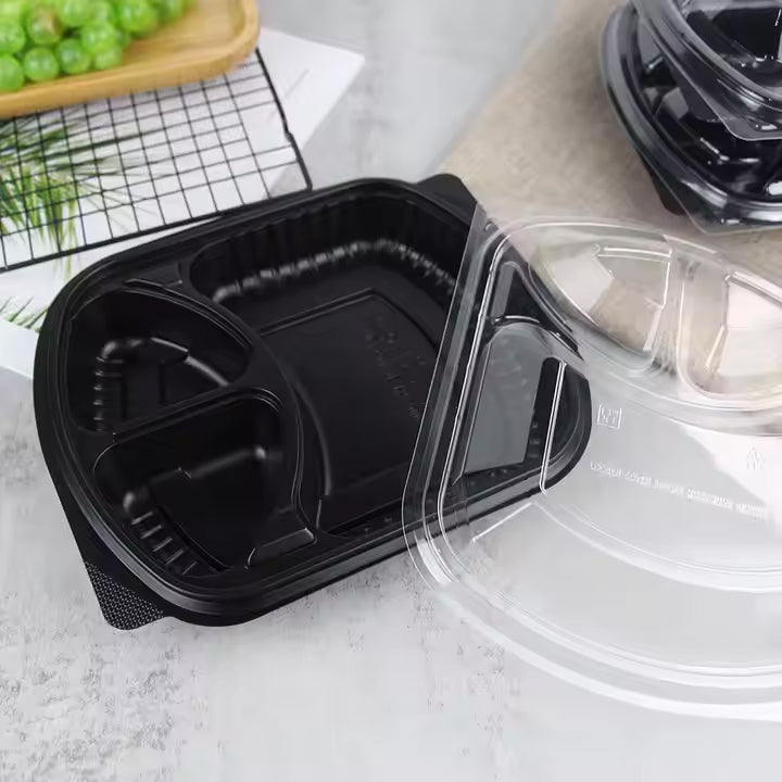 3-Compartment Disposable Plastic Food Container Box - 1000ml - 23.5 x 21 x 5.5 cm