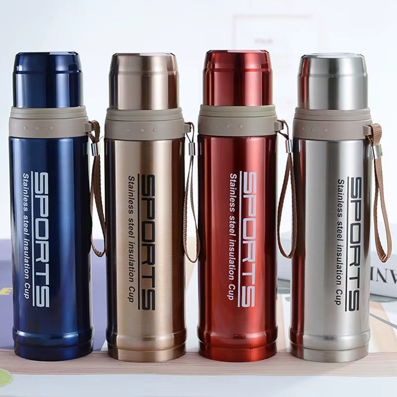 750ml Stainless Steel Sports Vacuum Flask Bottle with SUS304 Liner & Dual-Purpose Leakproof Cap – Long Lasting Hot & Cold Insulation Travel Thermos
