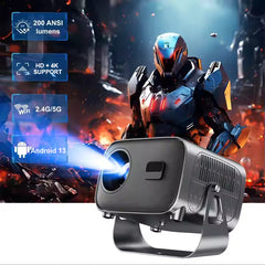 A10 Smart Android 4K WiFi Projector with Built-in Speaker, 200 Lumens, Bluetooth 5.0 with HDMI & Dual USB Ports.