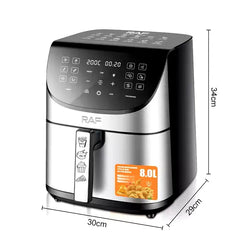 RAF 8L Smart Air Fryer with Tuya Mobile App Control, Stainless Steel Body, Temperature Control, Touch Screen - 1700W