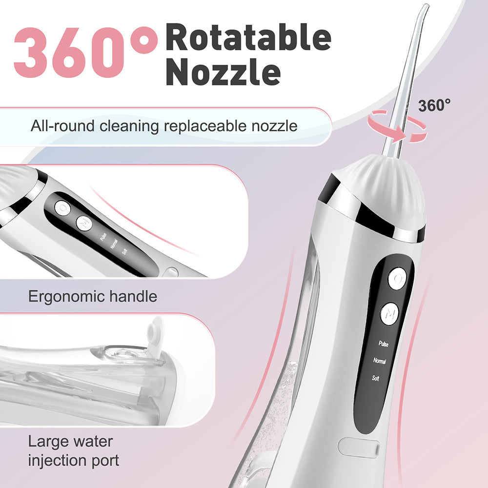 Rechargeable IPX6 Cordless Oral Irrigator with Pulsations, 4 Nozzles, 3 Modes & 360° Rotatable Tip – Portable Dental Water Flosser for Braces, Gums & Tongue Cleaning