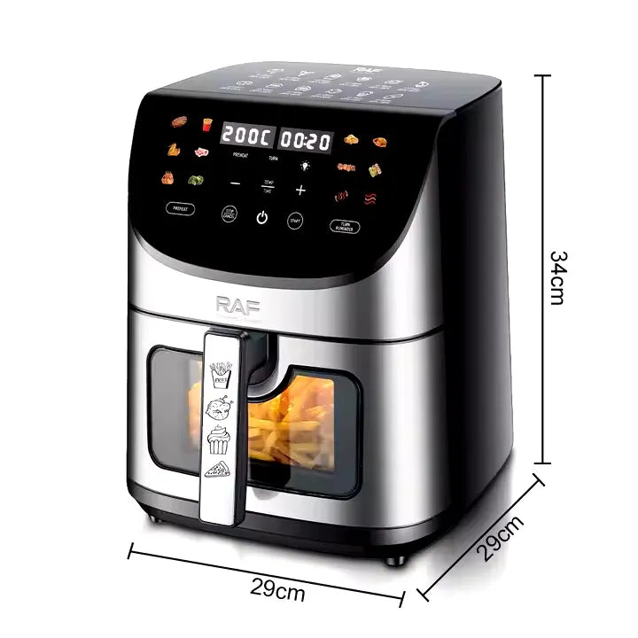 RAF 8L Smart Air Fryer with Tuya Mobile App Control, Stainless Steel Body, Temperature Control, Touch Screen - 1700W