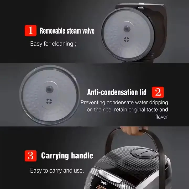 Sonifer Digital 5L Rice Cooker & Multicooker with 6 Programs, Nonstick Coated Pot, LED Display - 900W & 20 Cup Capacity
